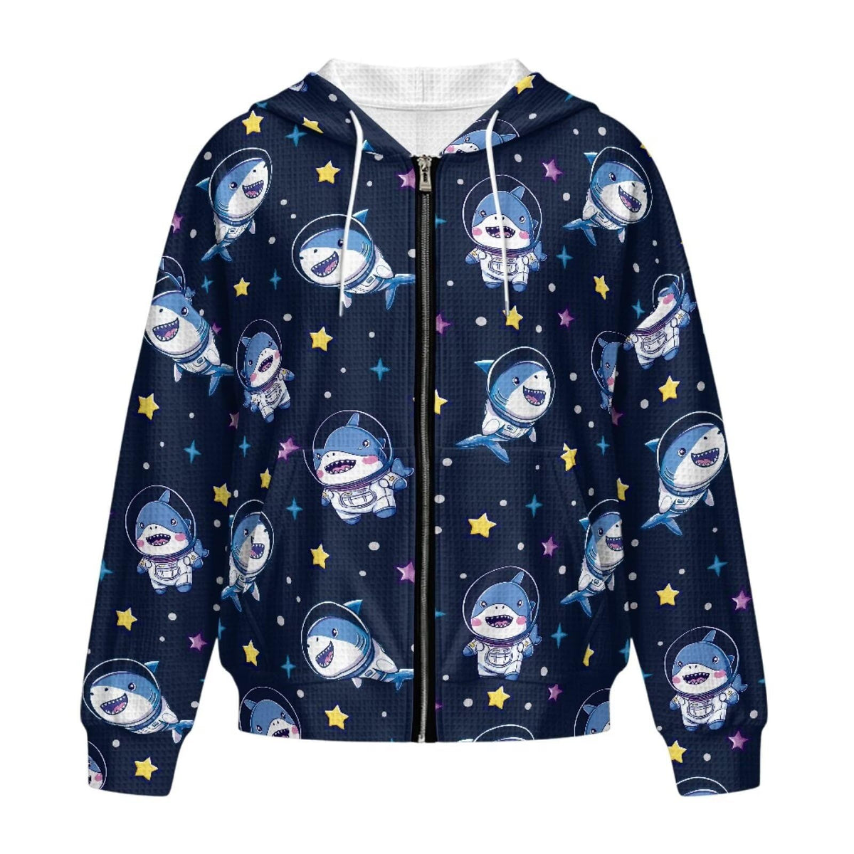 à capuche zippé pour femme avec poches, coupe oversize, manches longues, maille gaufrée, style automne.